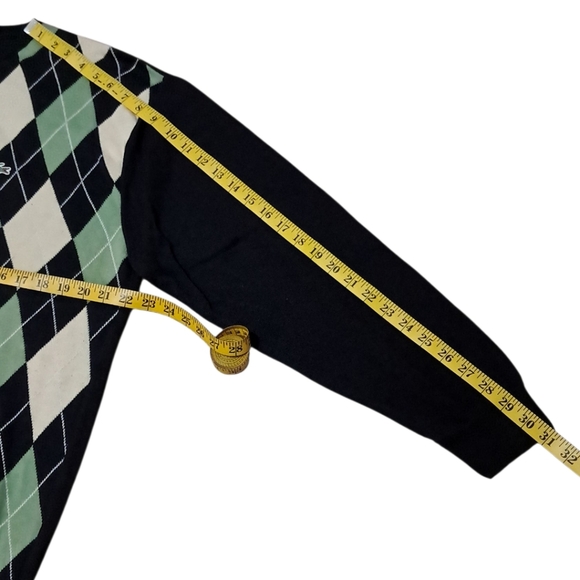 Lacoste Men’s XXL Argyle Crewneck Sweater Black Green Cotton Pullover - Picture 7 of 10